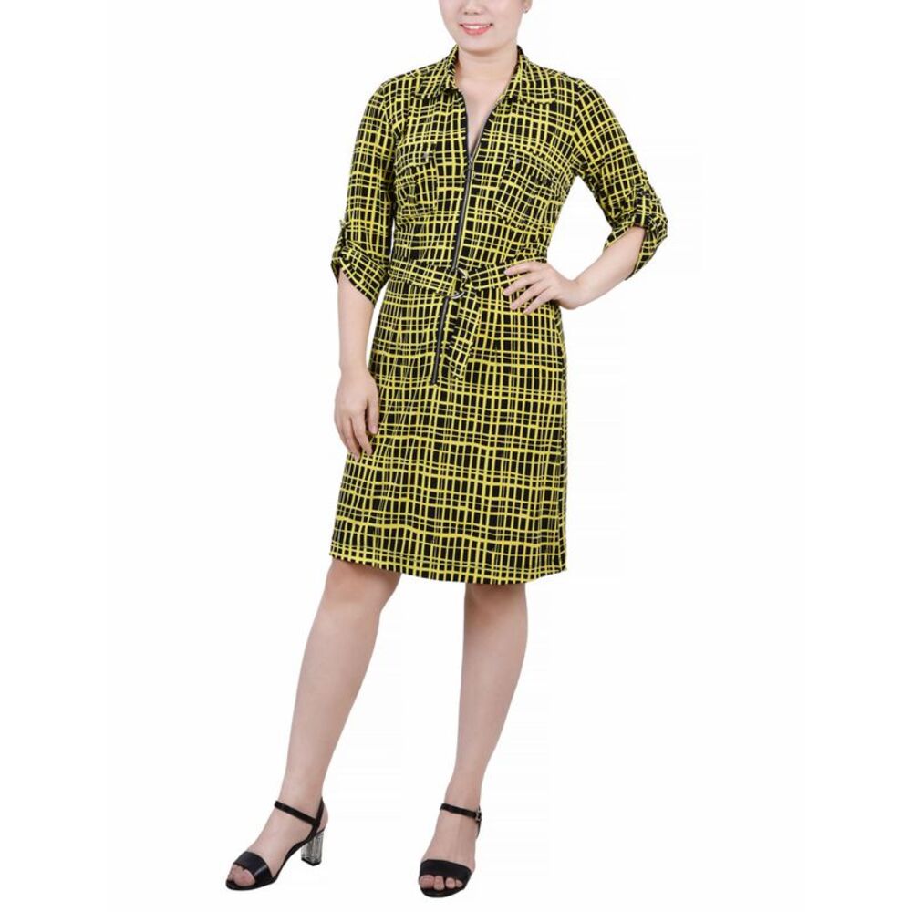 Petite Belted Roll Tab Zip Front Shirtdress